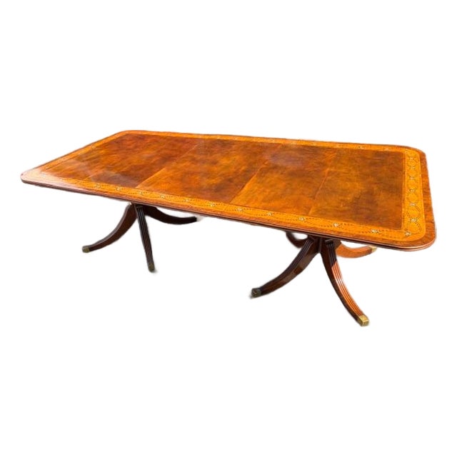 Vintage Large 2 Leaf Baker Dining Table Federal Style. For Sale
