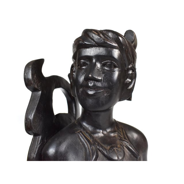 Wood Vintage Early 20th Century Hand Carved Hardwood Pacific Islands Igorot Tribal Man & Woman Bust Bookends - Set of 2 For Sale - Image 7 of 13