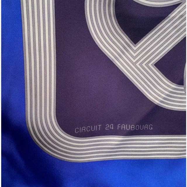 Hermes "Circuit 24 Faubourg" Navy Blue Chain d'Ancre 90cm Silk Scarf For Sale In Houston - Image 6 of 8