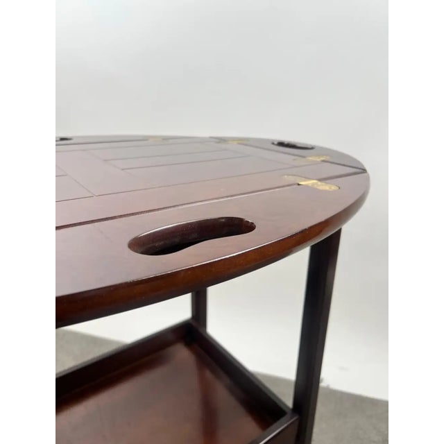 English Style Bombay Company Butler's Tray Table Cherry Wood Drop Leaf Serving For Sale - Image 12 of 17