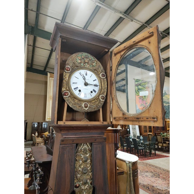 Wood 19th Century French Provincial Hand-Painted Comtoise Grandfather Clock, Signed Poitiers For Sale - Image 7 of 14