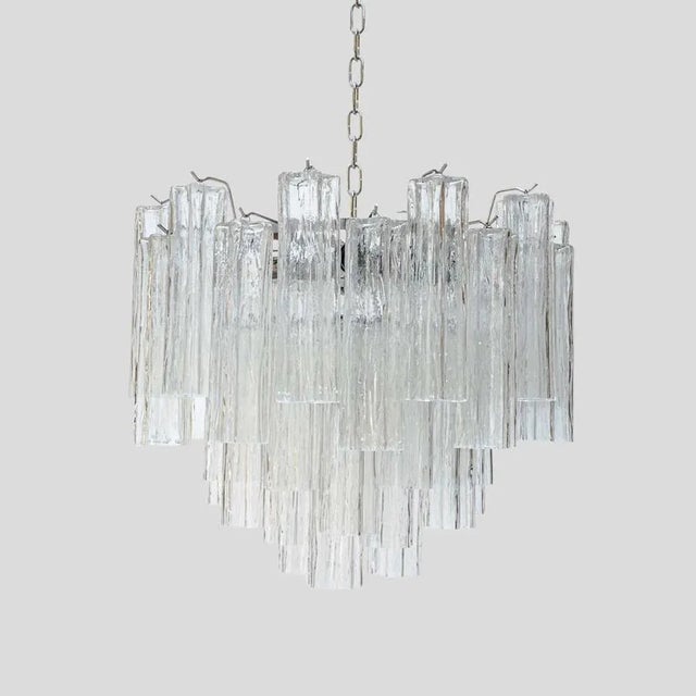 Murano ” Tronchi ” clear blown glass components ceiling light. Chrome plated la metal structure.Wired for EU and...