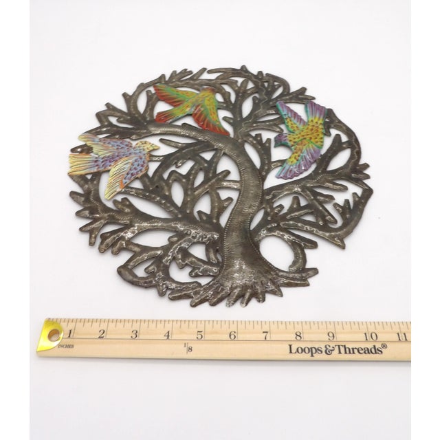1990s Haitian Metal Wall Folk Art | Hand-Painted Tree of Life | Croix Des Bouquets For Sale - Image 5 of 8