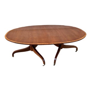 Early 20th Century Charak Co Mahogany Banded Double Pedestal Dining Table & 5 Leaves For Sale