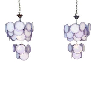 Pair of Mid-Century Modern Style Purple Murano Glass Disk Chandeliers For Sale