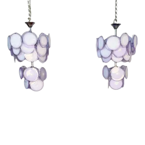 Pair of Mid-Century Modern Style Purple Murano Glass Disk Chandeliers