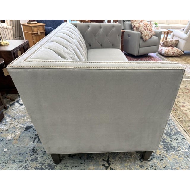Greige Stickley Greige Upholstered and Tufted Draper Sofa For Sale - Image 8 of 18