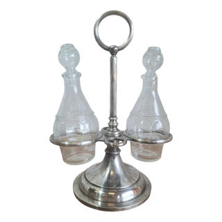 Silver-Plated Oil and Vinegar Set with Bottles and Anchor by Ercuis, 1890s, Set of 3 For Sale