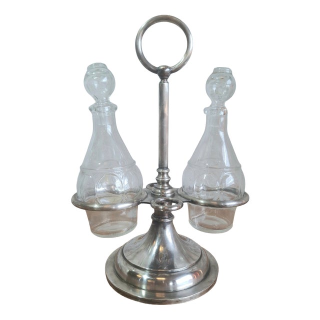 Silver-Plated Oil and Vinegar Set with Bottles and Anchor by Ercuis, 1890s, Set of 3 For Sale