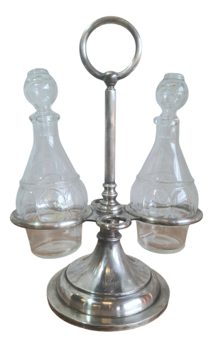 Silver-Plated Oil and Vinegar Set with Bottles and Anchor by Ercuis, 1890s, Set of 3