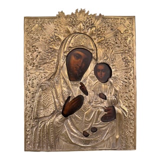 Oklad Icon of the Tikhvin Mother of God. Late 19th Century. For Sale