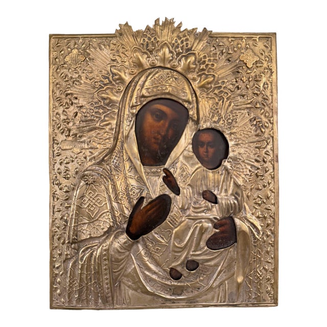 Oklad Icon of the Tikhvin Mother of God. Late 19th Century. For Sale