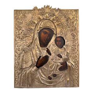 Oklad Icon of the Tikhvin Mother of God. Late 19th Century.