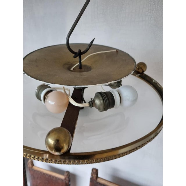 Neoclassical Empire Plafonniere Ceiling Lamp in Opaline Glass and Gilt Brass, 1940s For Sale - Image 9 of 15
