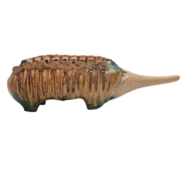 California Brutalist Studio Pottery Echidna Sculpture 14.5" Majolica Ceramic For Sale - Image 12 of 15