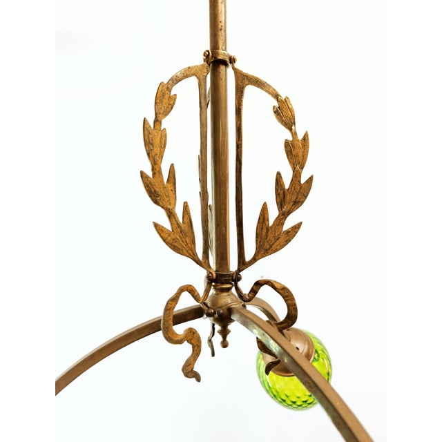 Antique Brass Hanging Lamp with Green Blown Pine Cone Glass For Sale - Image 5 of 18