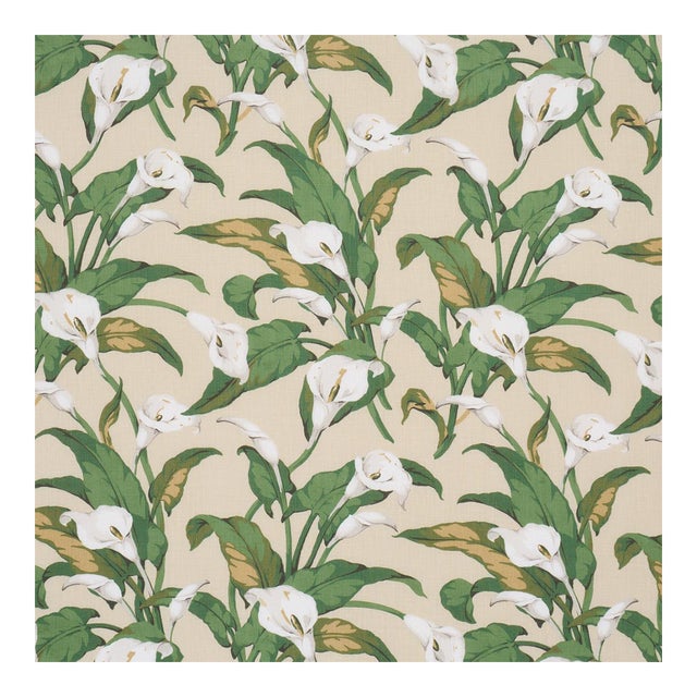 Schumacher Arum Lilies Fabric in Parchment For Sale