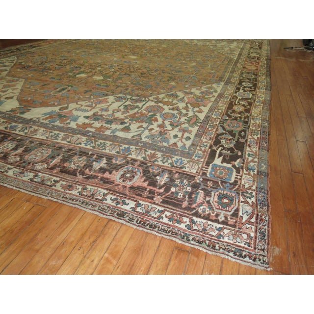 Oversize Brown Color Antique Persian Heriz Serapi Rug For Sale - Image 4 of 6