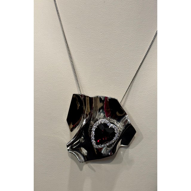 Gemstone 10ct Heart Shape Garnet & 1.5ct Diamond Pendant /Pin 14kt White Gold 35gm For Sale - Image 7 of 18