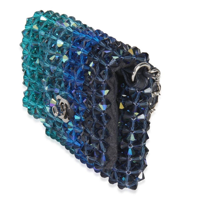 Chanel Blue Ombre Beaded Micro Clutch On Chain For Sale - Image 4 of 9