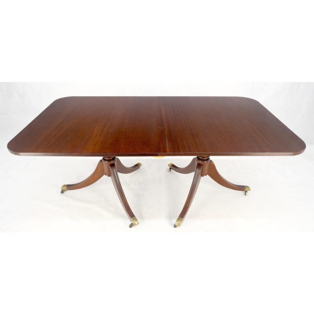 Brown Regency Solid Mahogany Double Pedestal 1x17" Extension Board Dining Table For Sale - Image 8 of 11