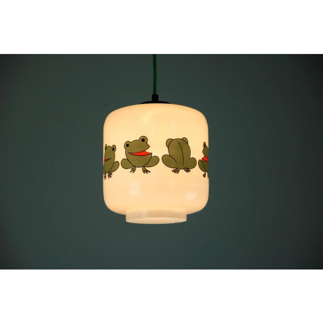 White Glass Frogs and Cats Childrens Pendant Lamps, 1980s, Set of 2 For Sale - Image 8 of 16