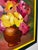 Vintage Mid Century Impressionist "Poppy" Floral Still Life Original Oil Framed Painting in Bottle Green, Dark Pink & Canary Yellow For Sale - Image 11 of 12