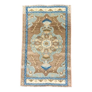Turkish Mini Rug Oriental Hand Knotted Vintage Rug 1'10" x 3' #17912 For Sale