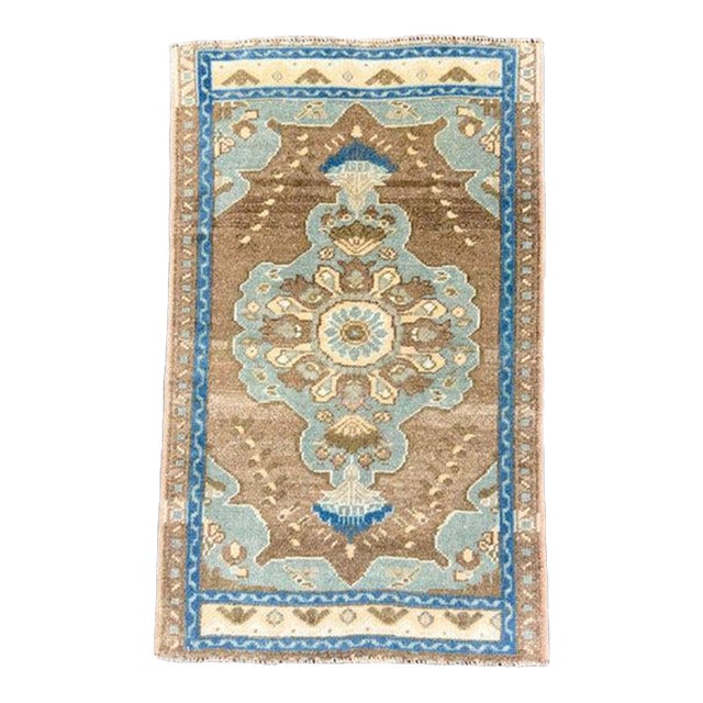 Turkish Mini Rug Oriental Hand Knotted Vintage Rug 1'10" x 3' #17912 For Sale