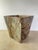 Substantial vintage waste basket carved from a single dramatic slab of rainforest-style marble, featuring rich rust,...