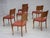 1950s, set of 6 Danish dining chairs. Striped red furniture wool, solid oak wood. Chairs were reupholstered by craftsman...