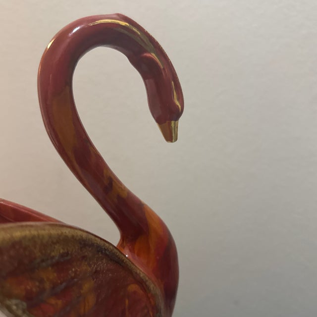 Ceramic Vintage Mid-Century Hollywood Regency Ceramic Swan Figurine - Brown & Orange Drip Glaze For Sale - Image 7 of 11