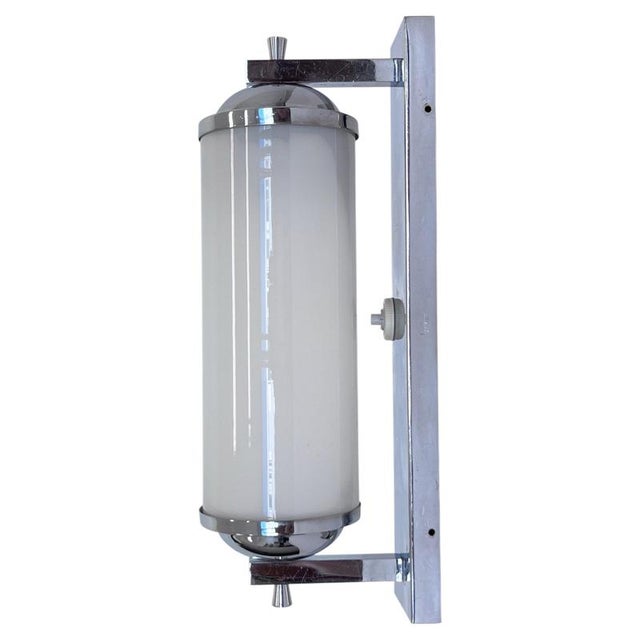 Large Bauhaus Chrome and Milk Glass Wall Light, Former Czechoslovakia, 1930s For Sale - Image 9 of 9