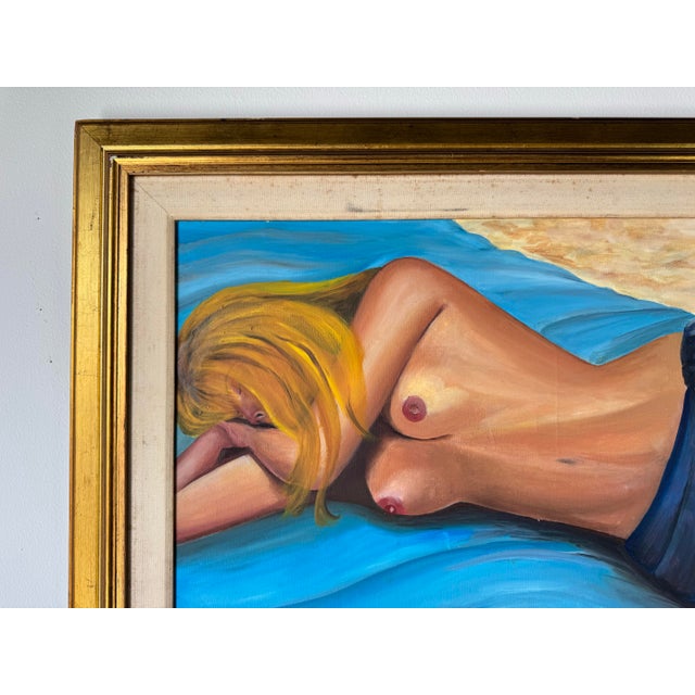 1990's Vintage Reclining Nude Woman Oil on Canvas Painting by Virginia Ausa For Sale In Miami - Image 6 of 12
