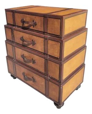 Vintage Stacked Graduated Luggage Leather Grasscloth Ralph Lauren Style 4 Drawer Chest