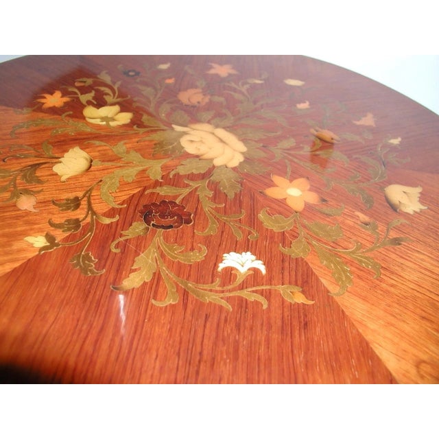 Vintage MCM Italian Marquetry Floral Design Side Table For Sale - Image 6 of 6