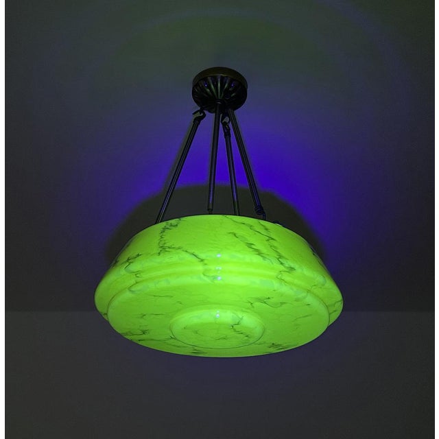 Modern Art Deco Pendant Light in Amber Uranium Glass, 1930s For Sale - Image 3 of 18