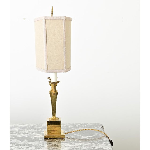 Brass Early 20th Century French Vintage Empire Brass Double Arm Table Lamp For Sale - Image 8 of 9