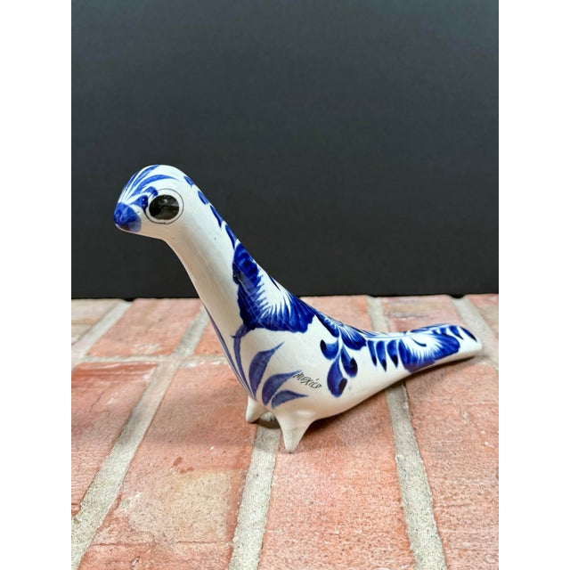 Late 20th Century Mexican Folk Art Blue & White Pottery Bird For Sale - Image 5 of 7