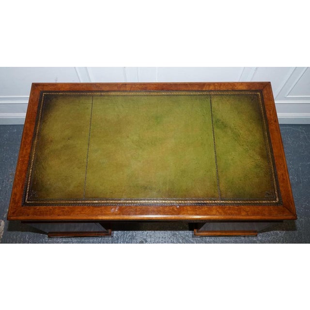 Victorian Burr Walnut Hand Dyed Leather Pedestal Desk For Sale - Image 10 of 18
