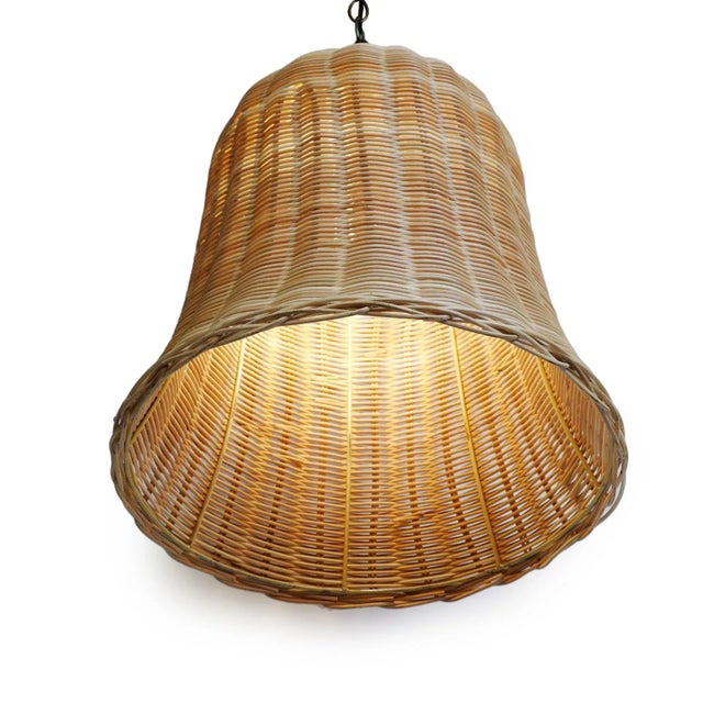 Raw Wicker Bell Coastal Organic Modern Pendant Light Large For Sale - Image 4 of 6