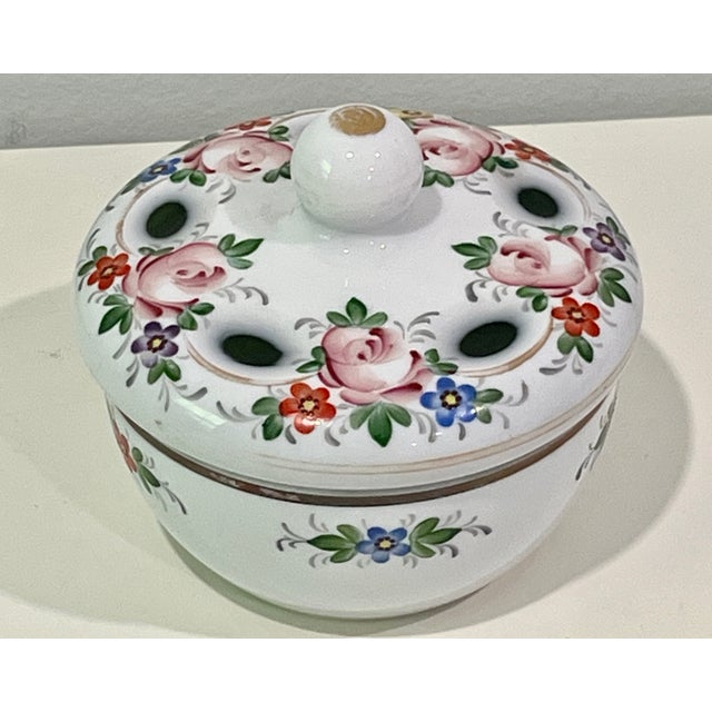 Believed to be from the 1940s. Similar pieces from Czech Republic. An estate find. The milk glass on this lidded dish was...