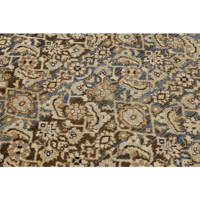 Cream Antique Malayer Style Hand-Knotted Wool Rug With Botanical Motif in Indigo For Sale - Image 8 of 11
