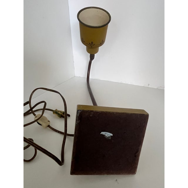 1940s French Metal Tole Mustard Desk Lamp With Toleware Paint & Shade For Sale - Image 10 of 10