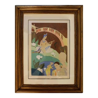 Oriental Lithograph and Watercolor by Umberto Brunelleschi For Sale