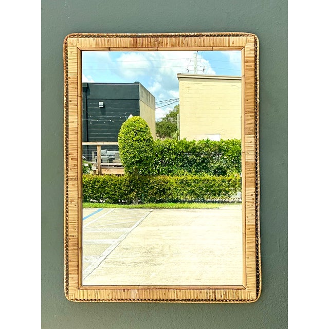 Mid-Century Modern Vintage Woven Rattan Frame Mirror For Sale - Image 3 of 17