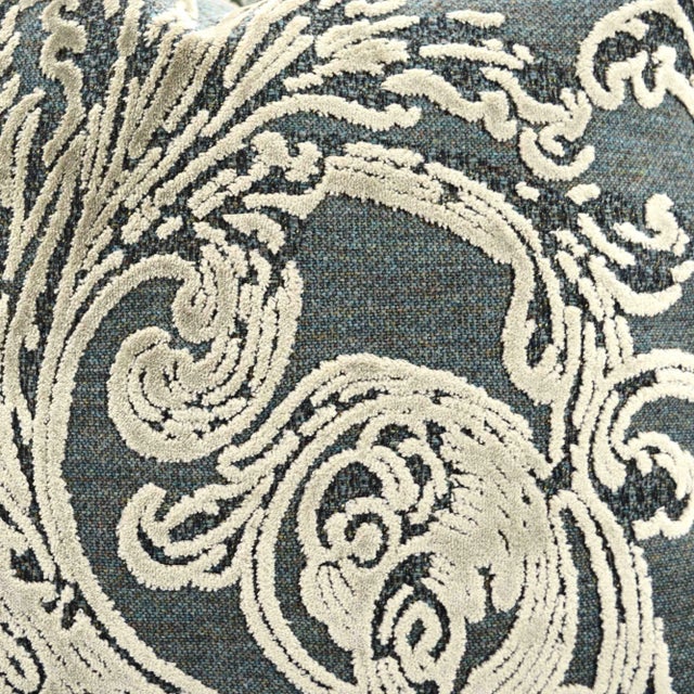 Modern FirmaMenta Italian Damask Velvet Forest Green and Gray Leaf Pillow For Sale - Image 3 of 5