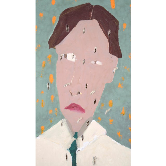 Large vertical self portrait by Bay Area artist Michael Pauker (American, b.1957). A minimalist portrait of the artist is...