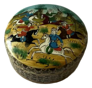 Vintage Persian Hand Painted Wood Trinket Box