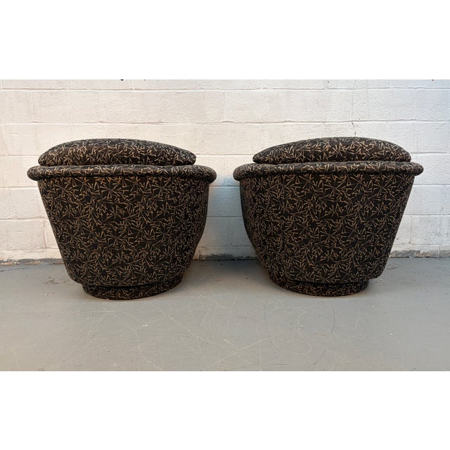 Mid 20th Century Pair of Mid 20th Century Swivel Club Chairs W/ Abstract Upholstery For Sale - Image 5 of 10